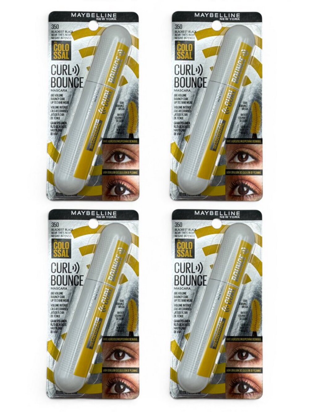 4 Pack Maybelline The Colossal Curl Bounce Mascara 0.33oz - 350 Blackest Black
